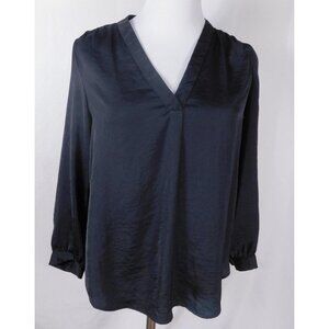 Vince Camuto Black V-Neck Long Sleeve Blouse S Corporate Goth